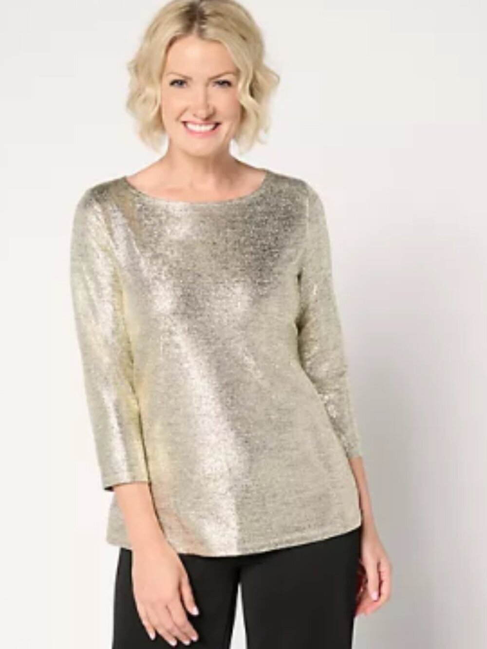 Attitudes by Renee Metallic Gold Shimmer Tunic Top XS